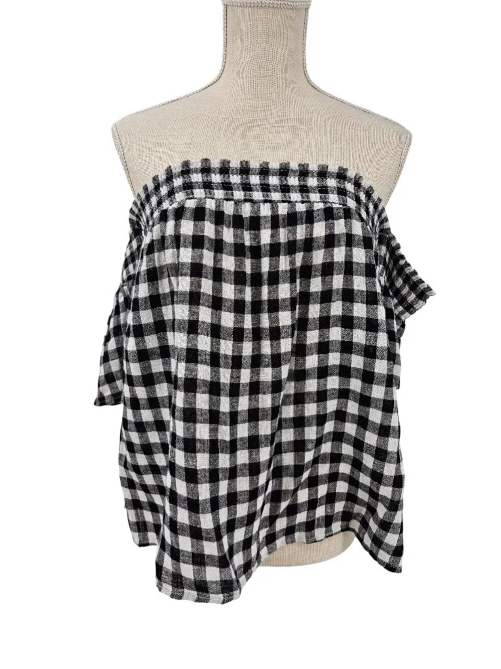 Rails Isabelle Gingham Off The Shoulder Top Black Women's Size M NEW Preppy
